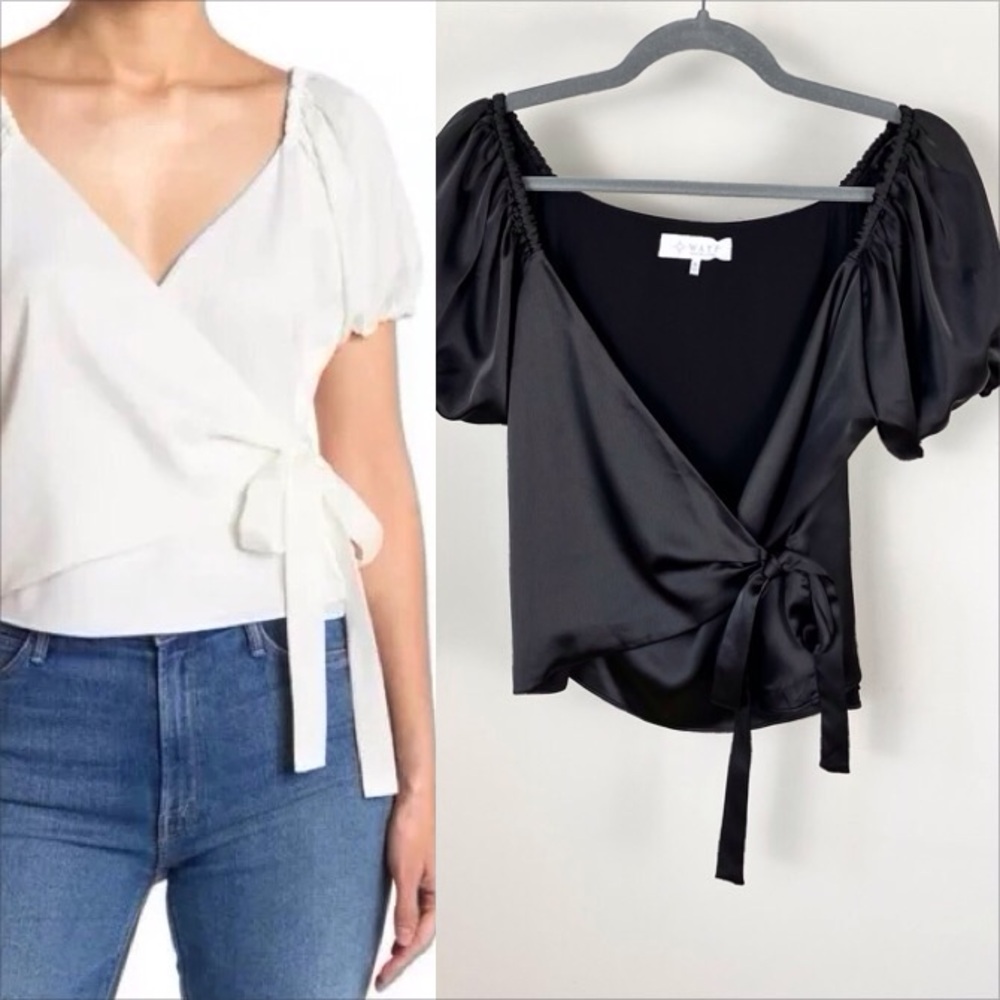 WAYF Faux Wrap Puff Sleeve Blouse